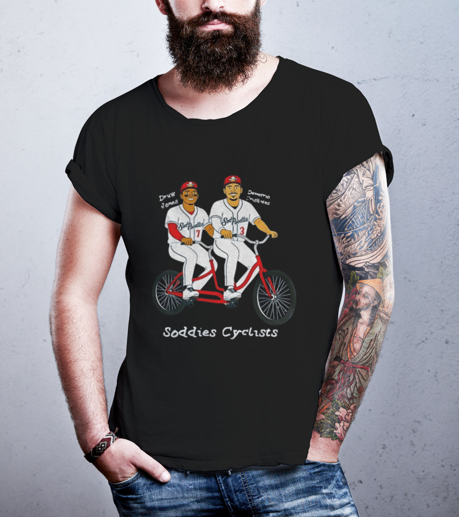 Druw Jones Demetrio Crisantes Sod Poodles Soddies Cyclists Retro Baseball Tandem Riders T-Shirt