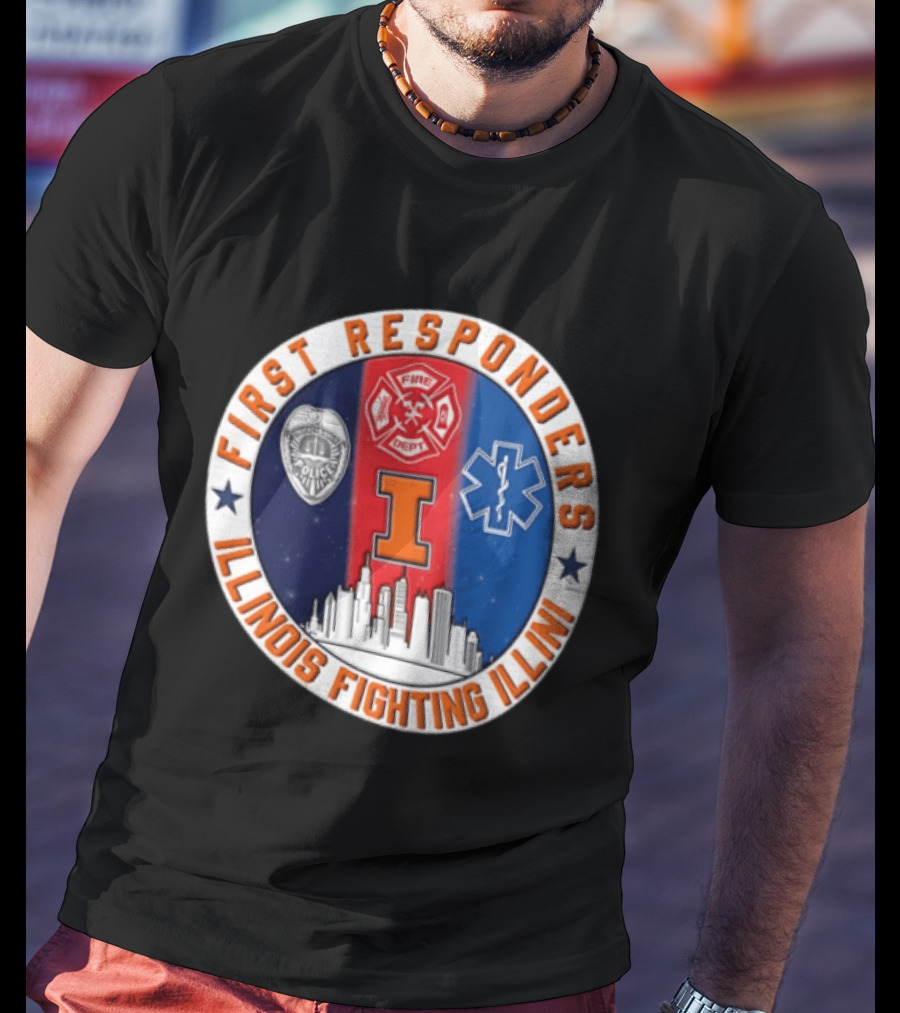Illinois Fighting Illini First Responders 9.11 Never Forget T-Shirt