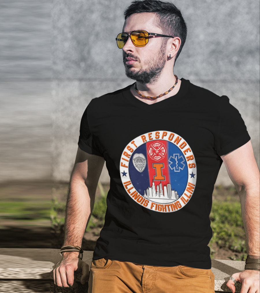 Illinois Fighting Illini First Responders 9.11 Never Forget T-Shirt