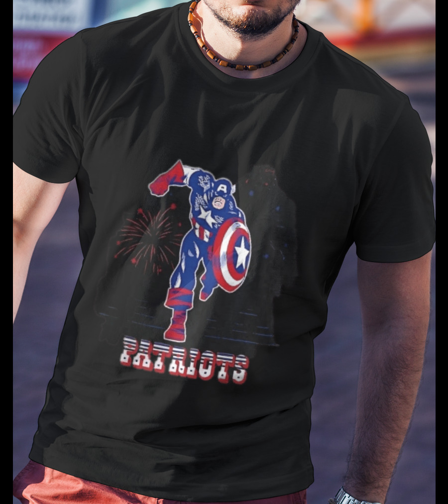 Patriots Captain America Shield Fireworks Cartoon T-Shirt