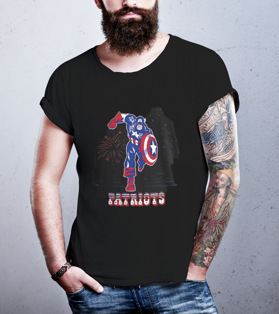 Patriots Captain America Shield Fireworks Cartoon T-Shirt