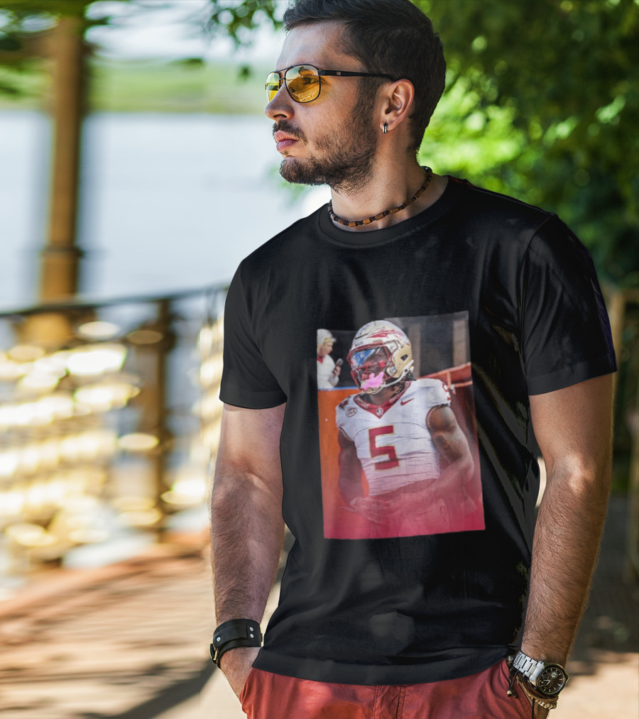 Florida State Seminoles NCAA Football Player Pink Mouthguard Red Gradient T-Shirt