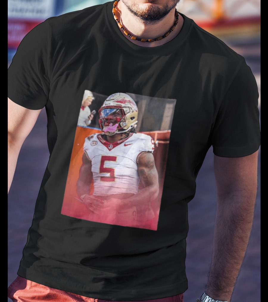 Florida State Seminoles NCAA Football Player Pink Mouthguard Red Gradient T-Shirt