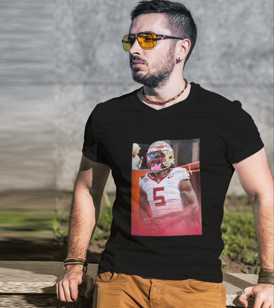 Florida State Seminoles NCAA Football Player Pink Mouthguard Red Gradient T-Shirt