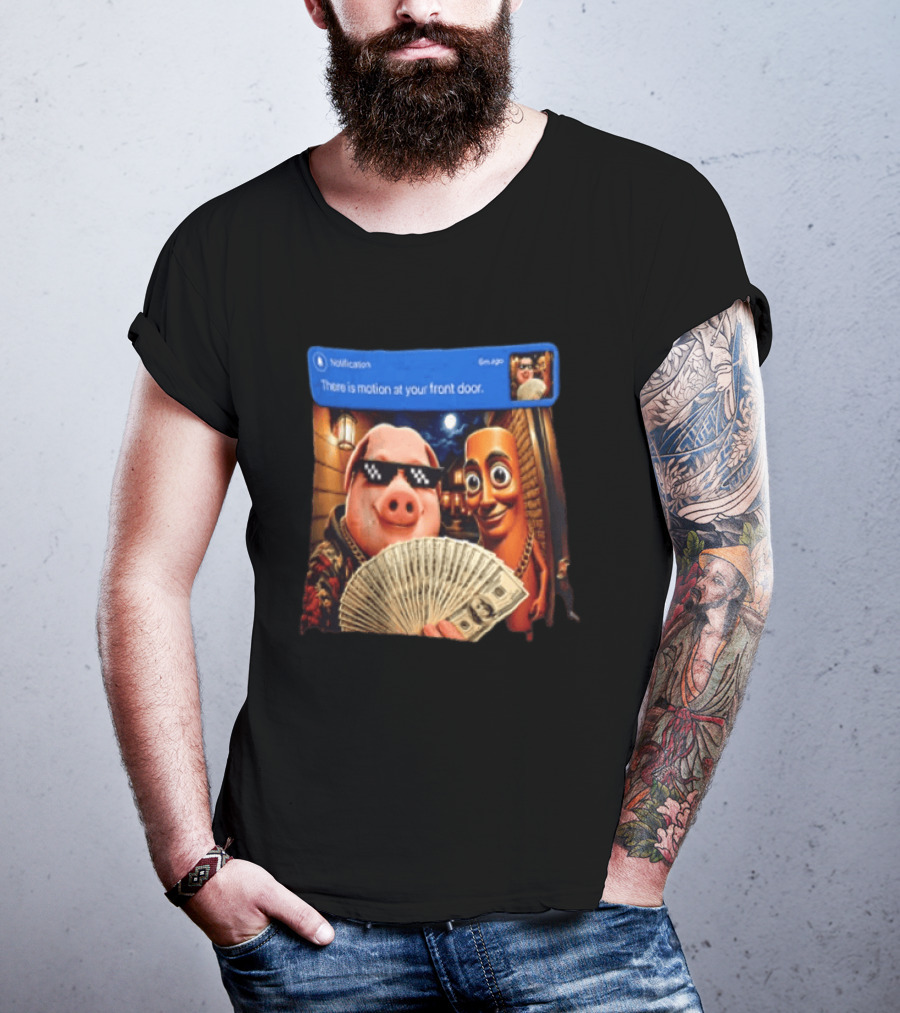 Notification Meme Pig And Wooden Man With Money Motion Alert T-Shirt