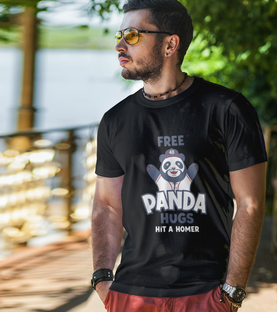 Free Panda Hugs Hit A Homer Baseball Number 48 T-Shirt