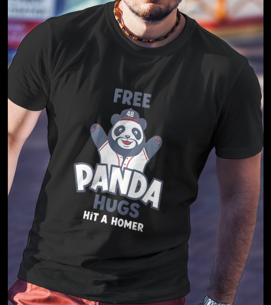 Free Panda Hugs Hit A Homer Baseball Number 48 T-Shirt