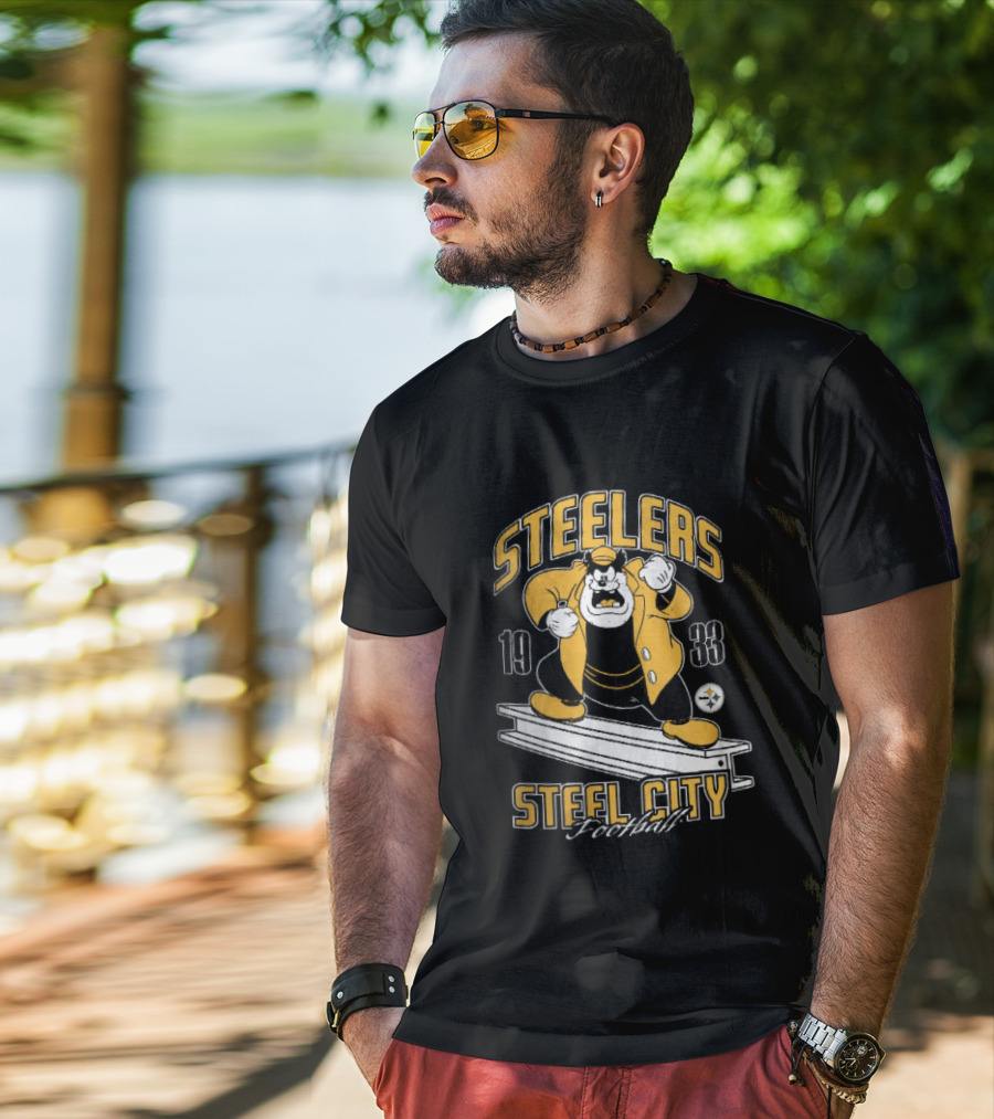 Pittsburgh Steelers 1933 Steel City Football Cartoon Beam T-Shirt