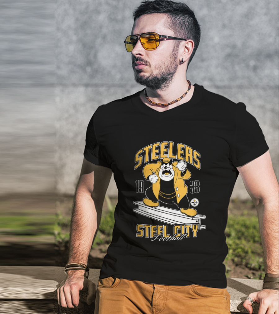 Pittsburgh Steelers 1933 Steel City Football Cartoon Beam T-Shirt