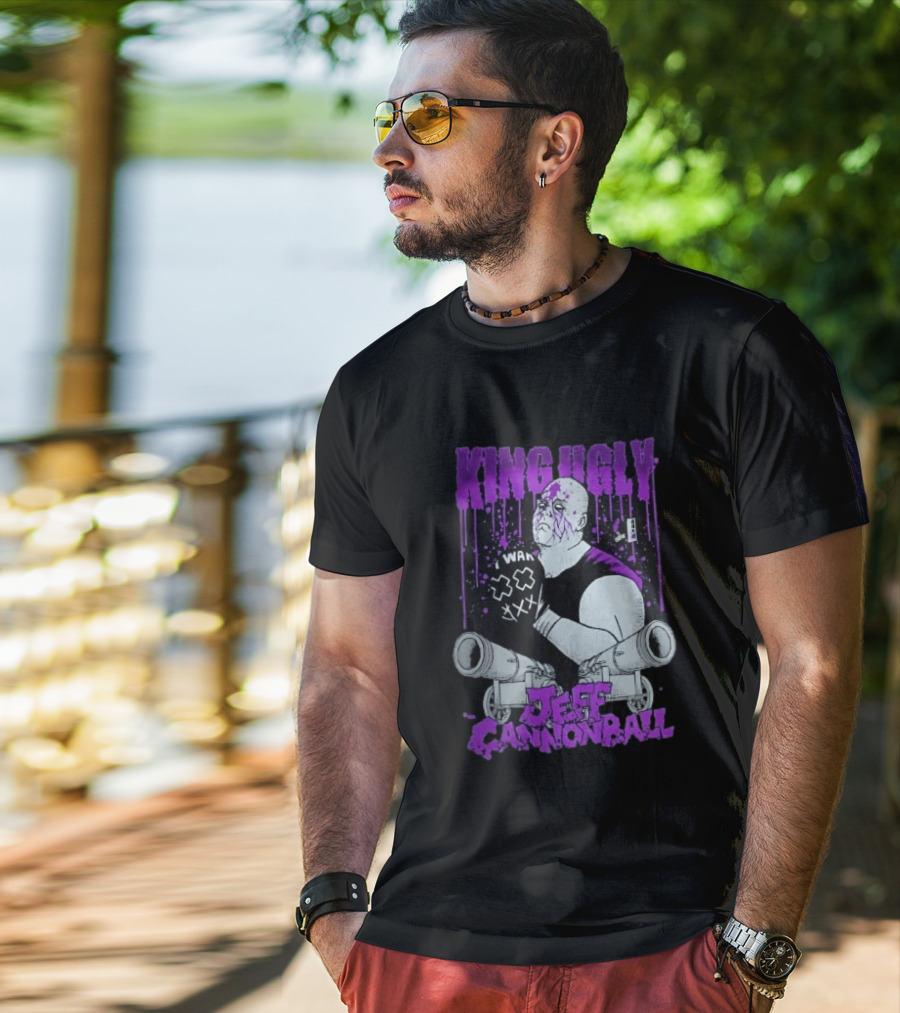King Ugly War Jeff Cannonball Bald Wrestler Cannons Purple Dripping Paint T-Shirt