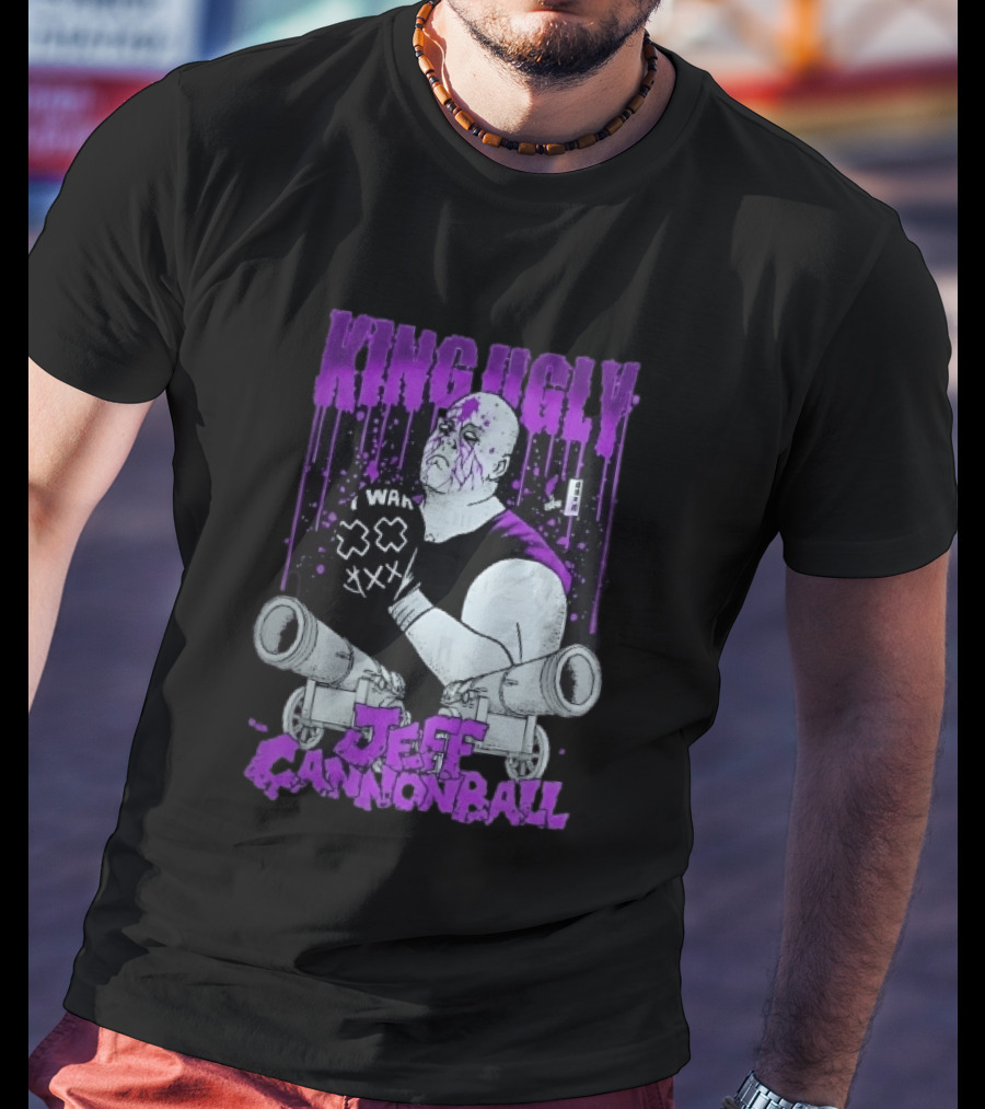 King Ugly War Jeff Cannonball Bald Wrestler Cannons Purple Dripping Paint T-Shirt