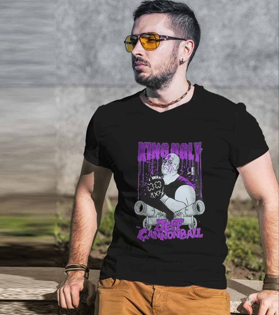King Ugly War Jeff Cannonball Bald Wrestler Cannons Purple Dripping Paint T-Shirt
