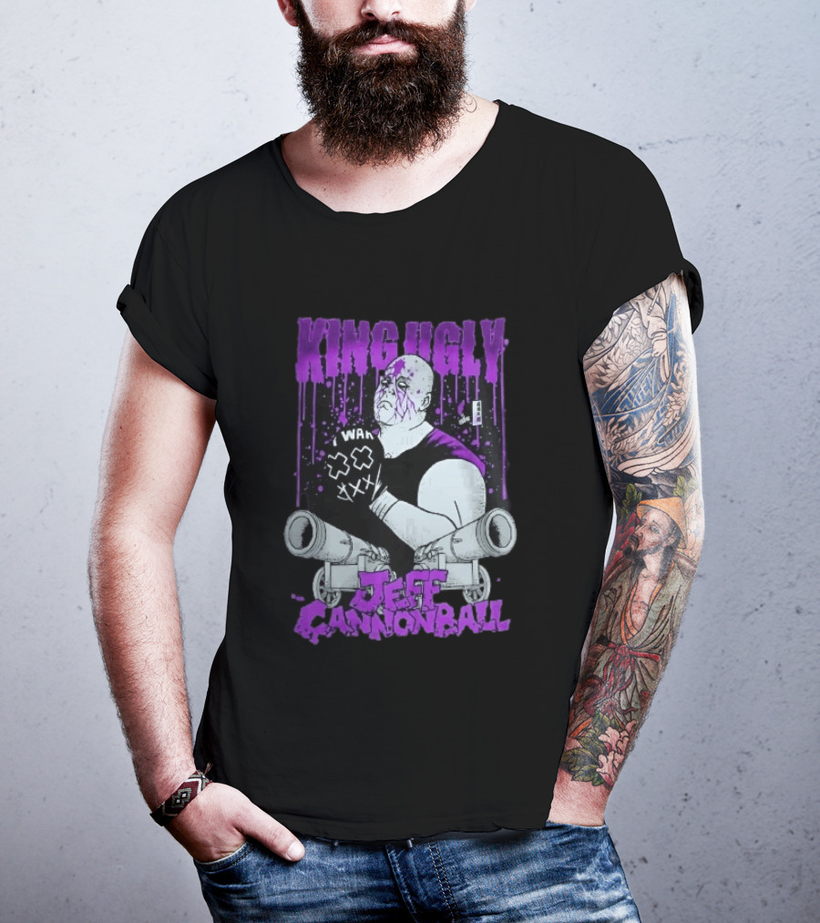 King Ugly War Jeff Cannonball Bald Wrestler Cannons Purple Dripping Paint T-Shirt