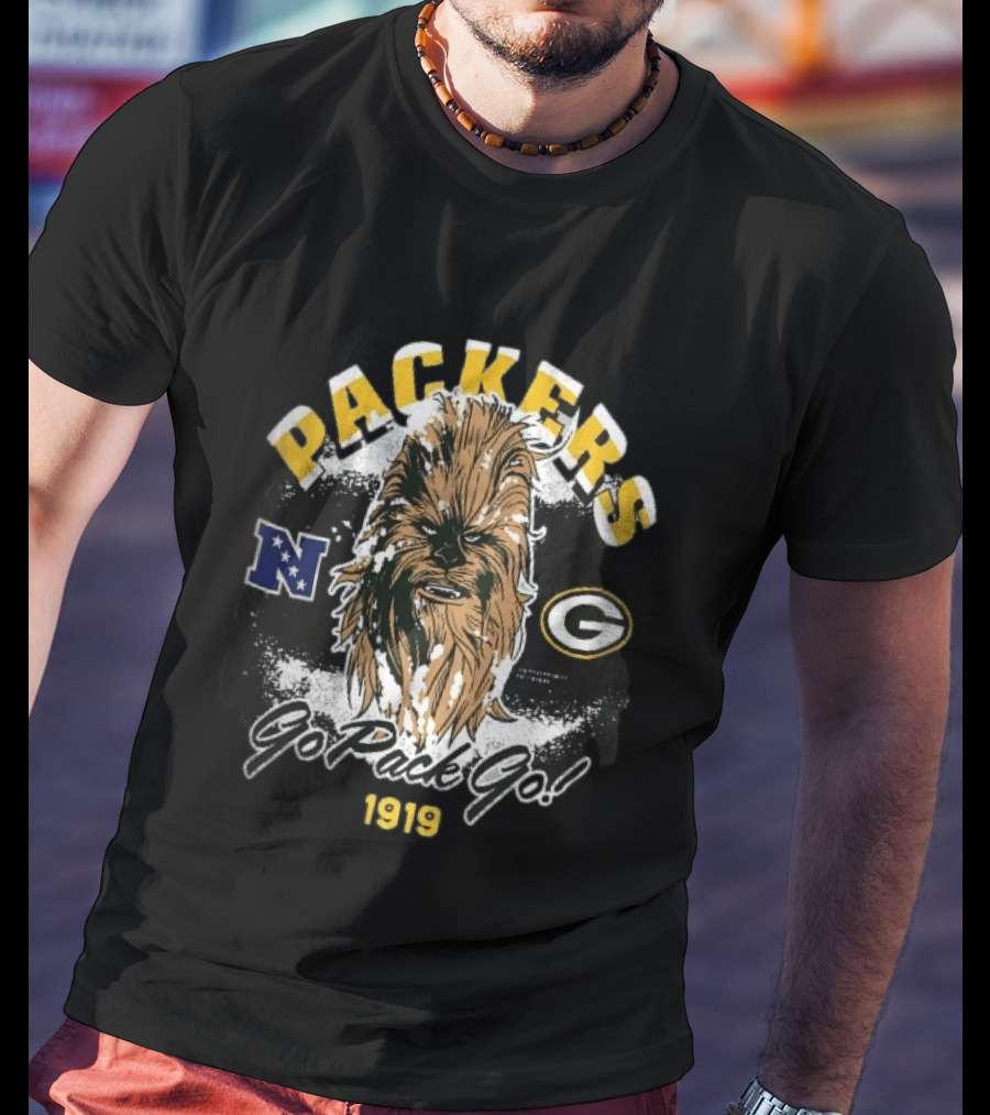 Packers Chewbacca Face Go Pack Go 1919 Snow Splatter T-Shirt