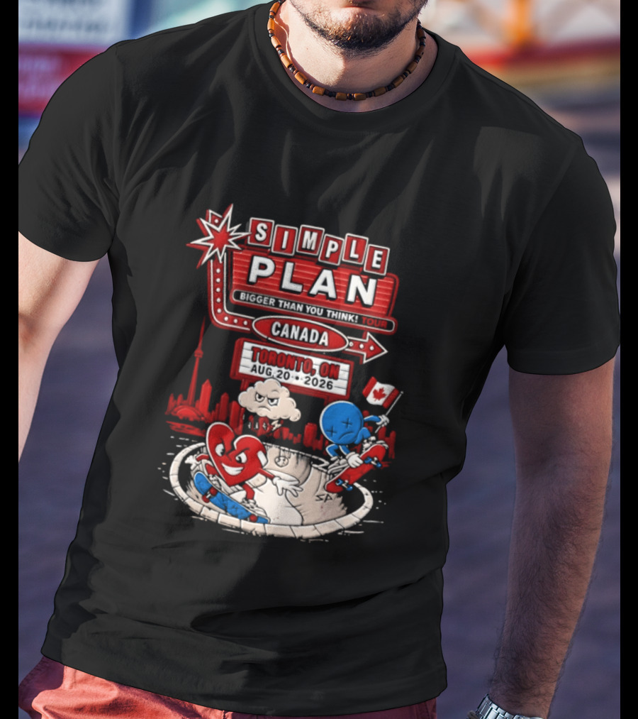 Simple Plan Toronto ON Canada 2026 Bigger Than You Think Tour Skyline And Flag T-Shirt