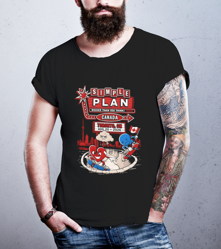 Simple Plan Toronto ON Canada 2026 Bigger Than You Think Tour Skyline And Flag T-Shirt