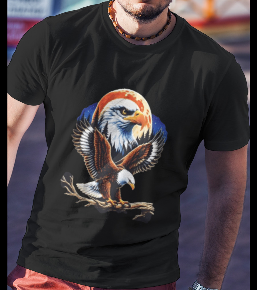 Majestic Bald Eagle With Full Moon And Forest T-Shirt