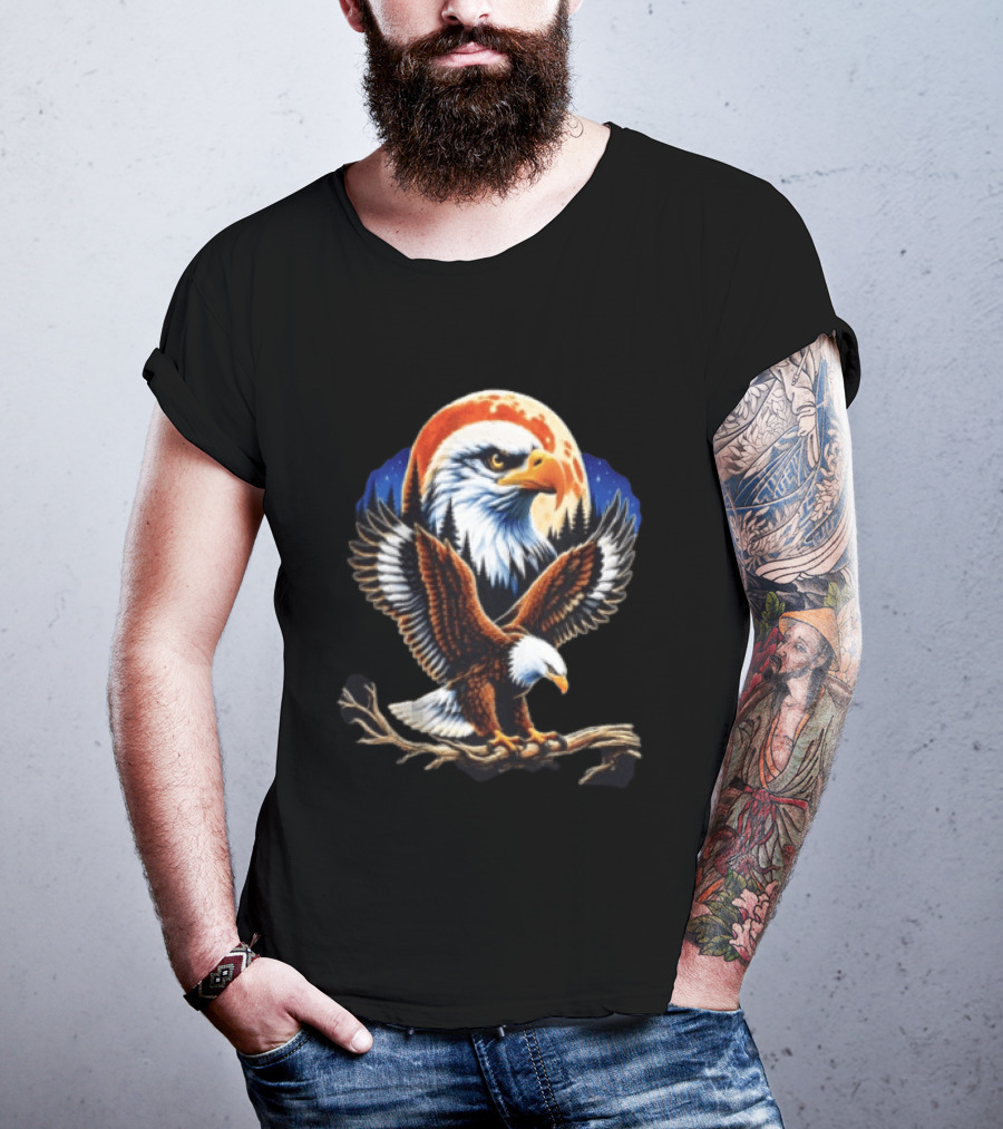 Majestic Bald Eagle With Full Moon And Forest T-Shirt