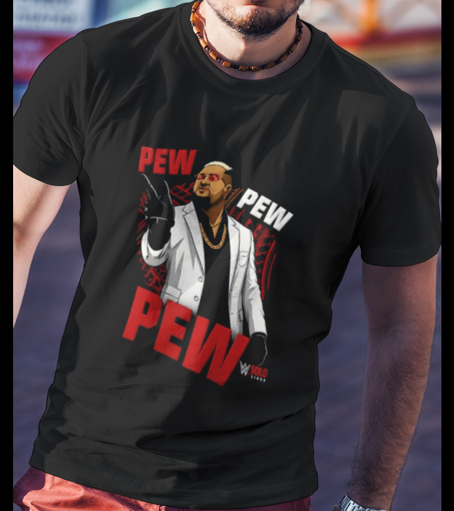 Solo Sikoa Pew Pew WWE Finger Guns White Suit Red Glasses T-Shirt