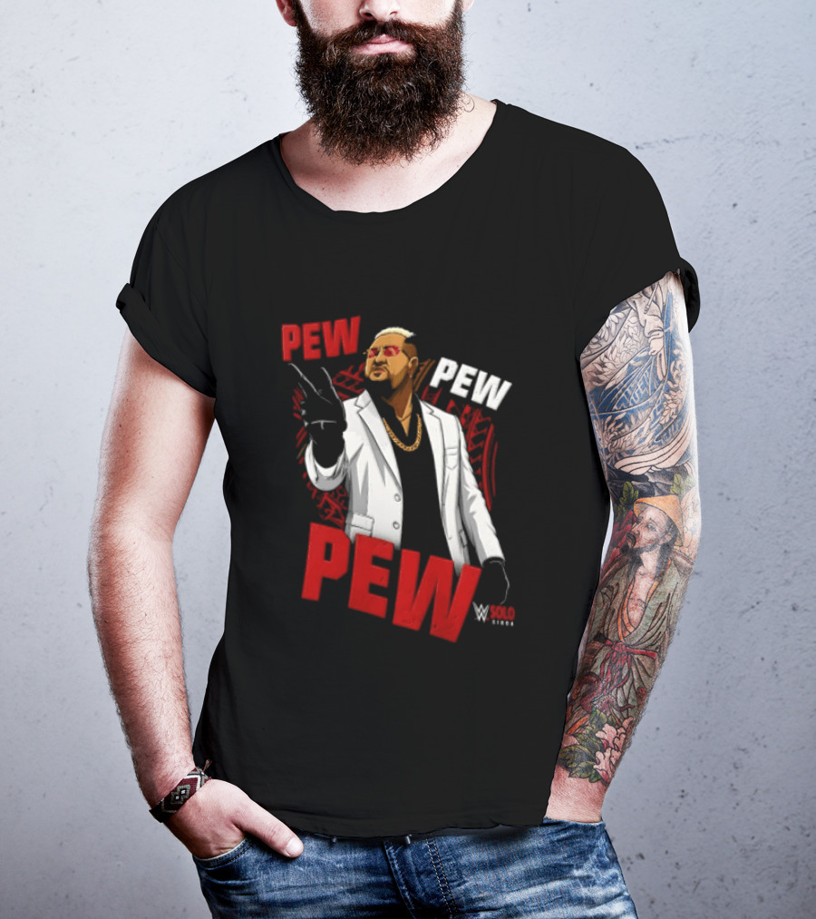 Solo Sikoa Pew Pew WWE Finger Guns White Suit Red Glasses T-Shirt