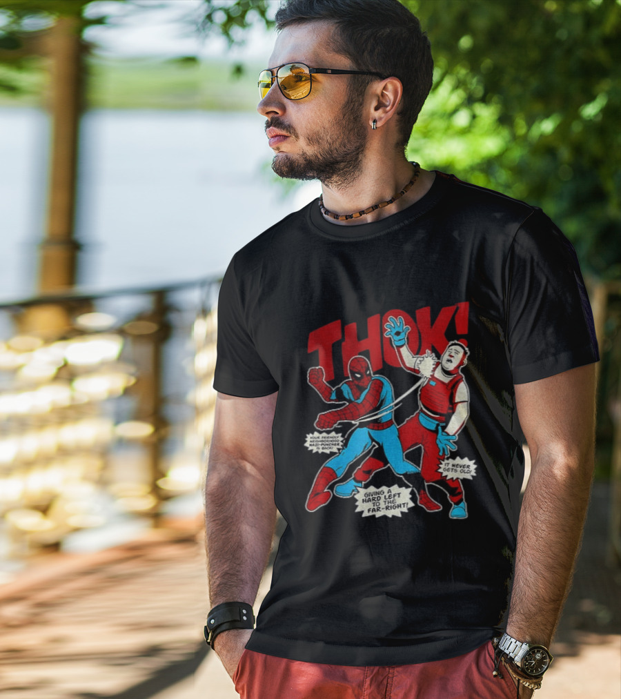 Spider Man Thok Giving A Hard Left To The Far Right Nazi Puncher Comic T-Shirt