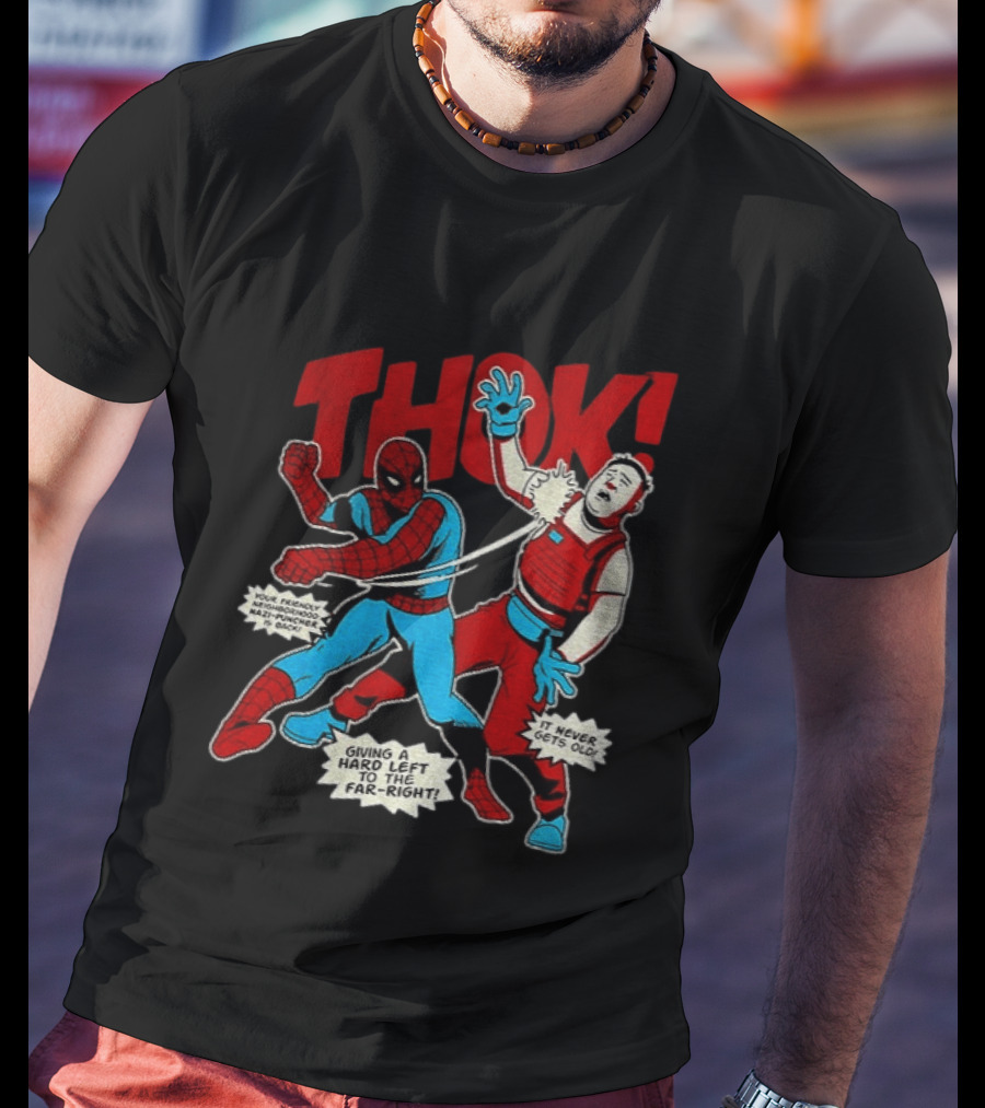 Spider Man Thok Giving A Hard Left To The Far Right Nazi Puncher Comic T-Shirt