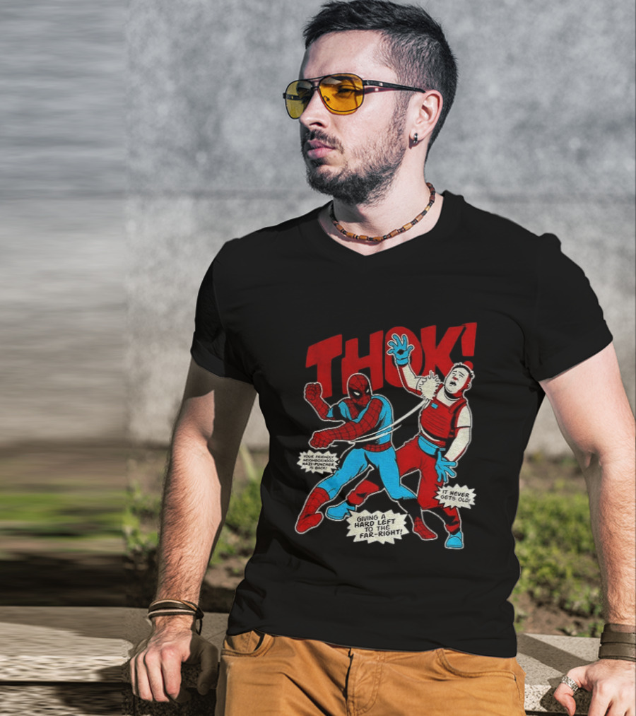 Spider Man Thok Giving A Hard Left To The Far Right Nazi Puncher Comic T-Shirt