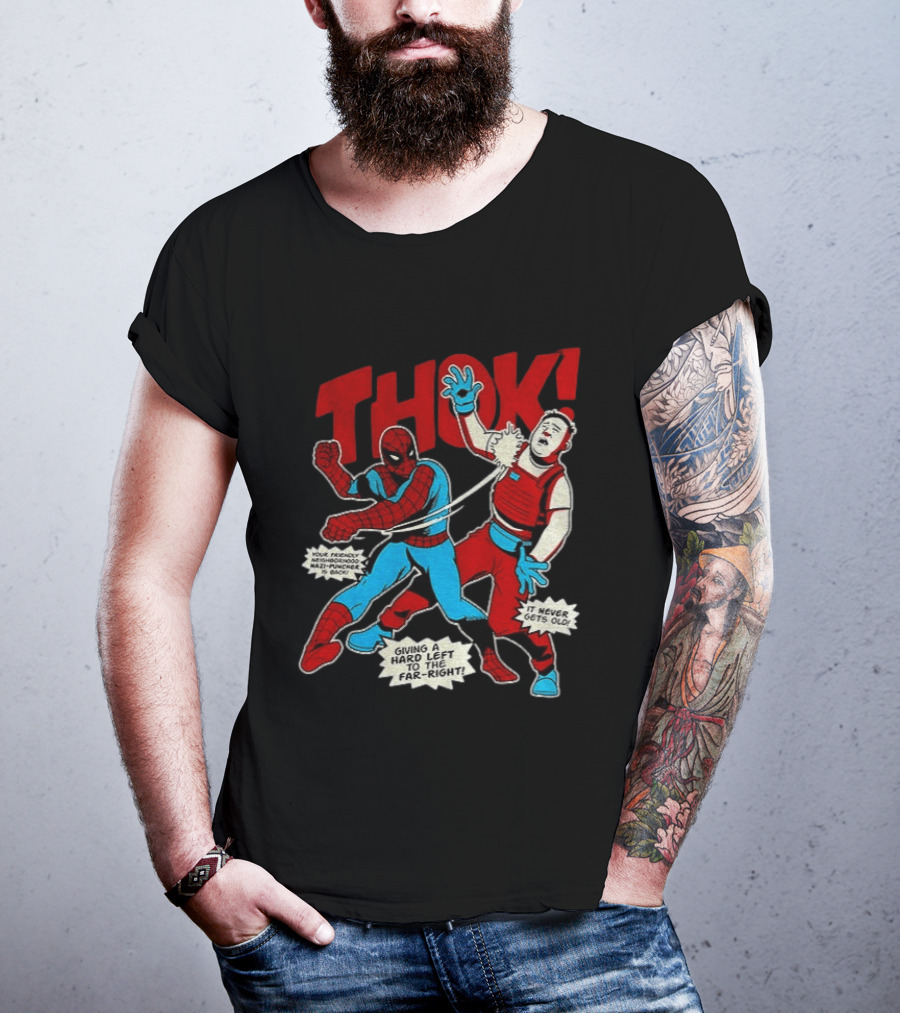 Spider Man Thok Giving A Hard Left To The Far Right Nazi Puncher Comic T-Shirt