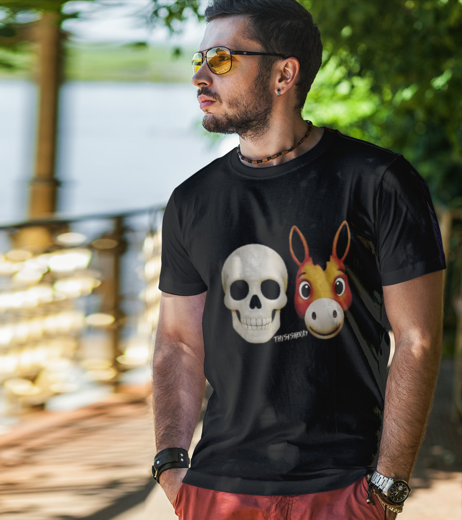 Thisistheray Human Skull And Donkey Emoji Heads T-Shirt