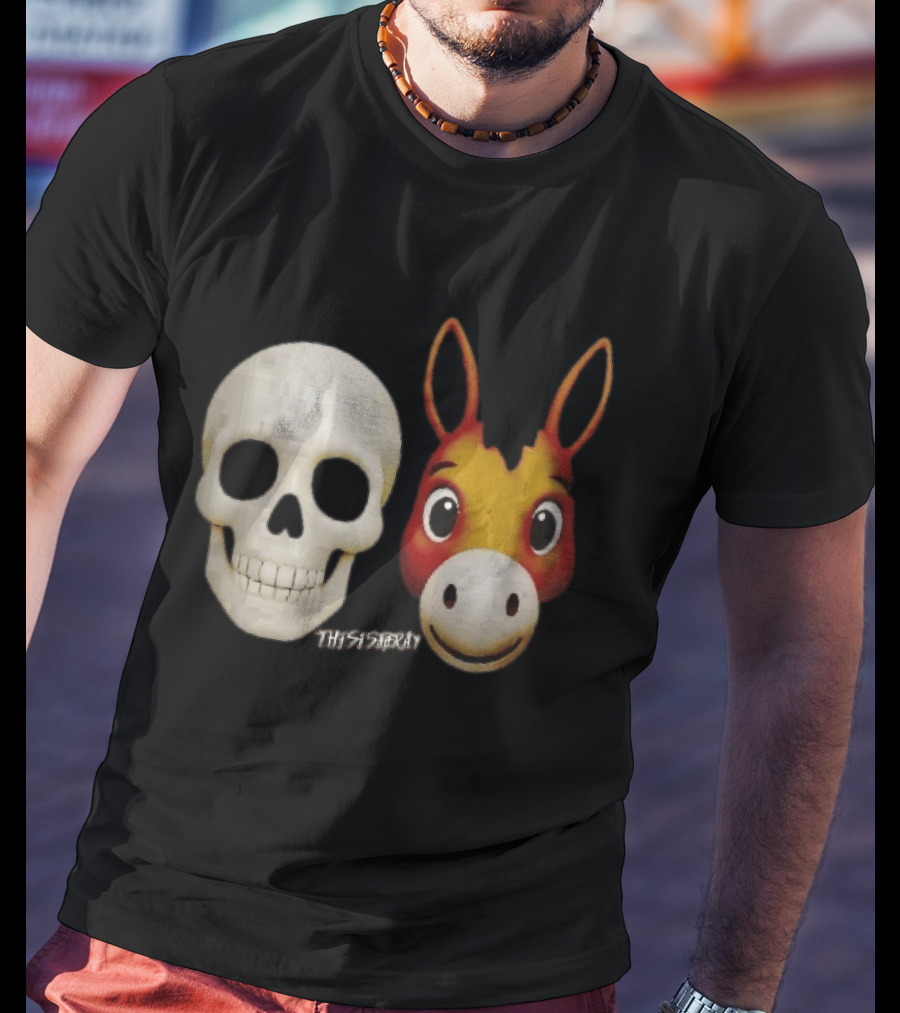 Thisistheray Human Skull And Donkey Emoji Heads T-Shirt