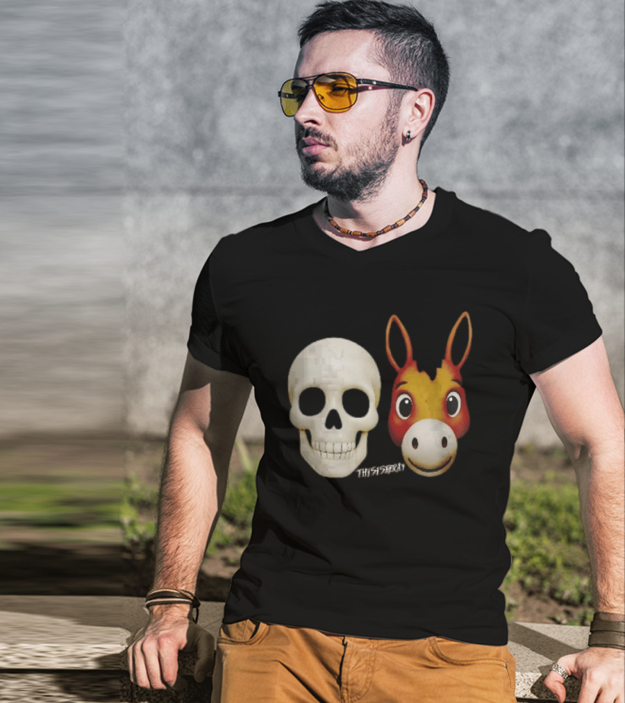 Thisistheray Human Skull And Donkey Emoji Heads T-Shirt