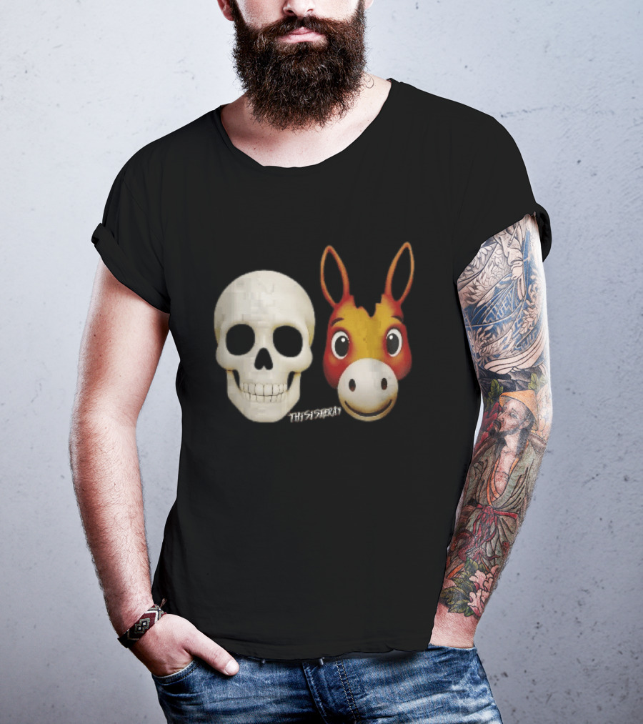 Thisistheray Human Skull And Donkey Emoji Heads T-Shirt