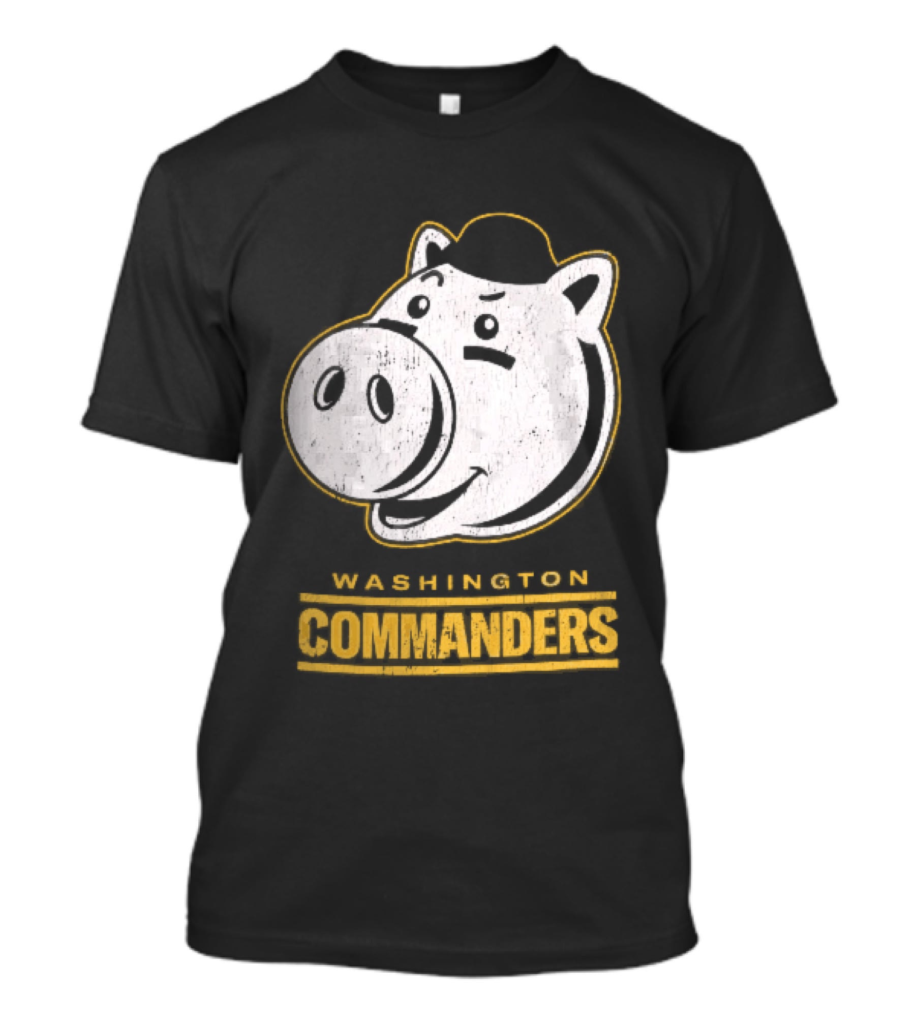 Washington Commanders Distressed Cartoon Pig Hog Hat T-Shirt