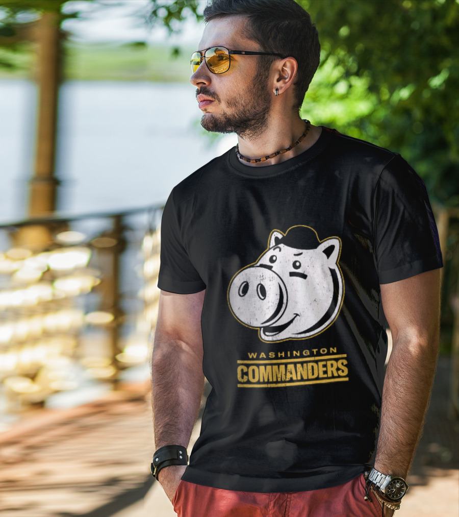 Washington Commanders Distressed Cartoon Pig Hog Hat T-Shirt