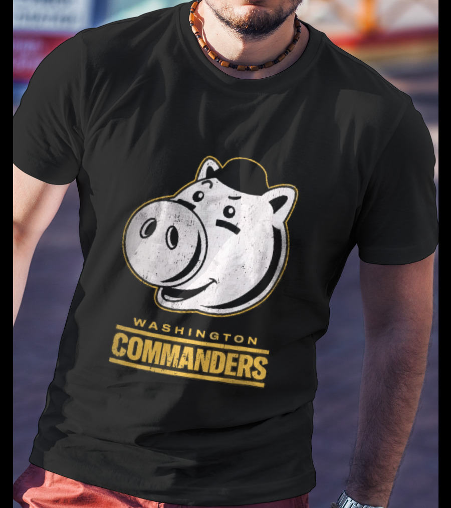 Washington Commanders Distressed Cartoon Pig Hog Hat T-Shirt