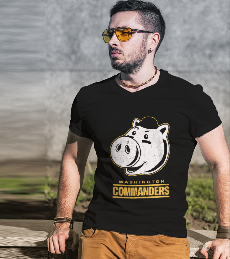 Washington Commanders Distressed Cartoon Pig Hog Hat T-Shirt