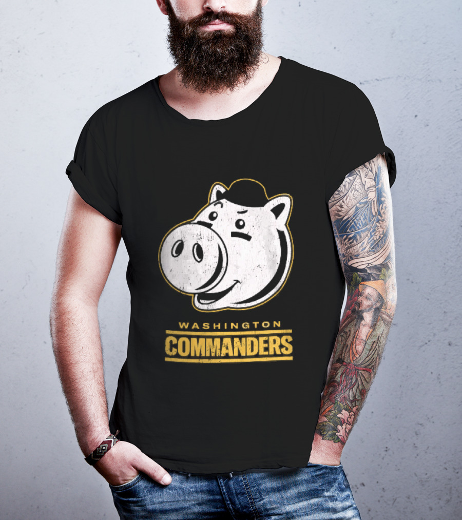 Washington Commanders Distressed Cartoon Pig Hog Hat T-Shirt