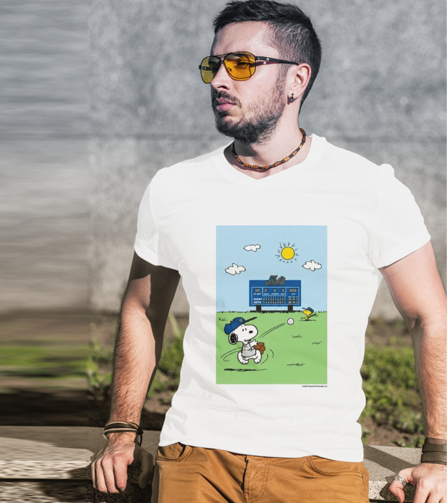 2026 Mets Snoopy Woodstock Baseball Game Scoreboard T-Shirt