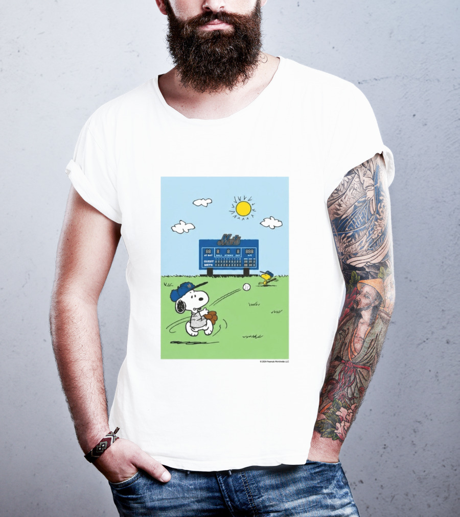 2026 Mets Snoopy Woodstock Baseball Game Scoreboard T-Shirt