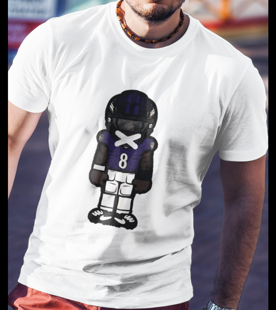 Baltimore Ravens Cartoon Caricature Number 8 Taped Mouth Football Player T-Shirt