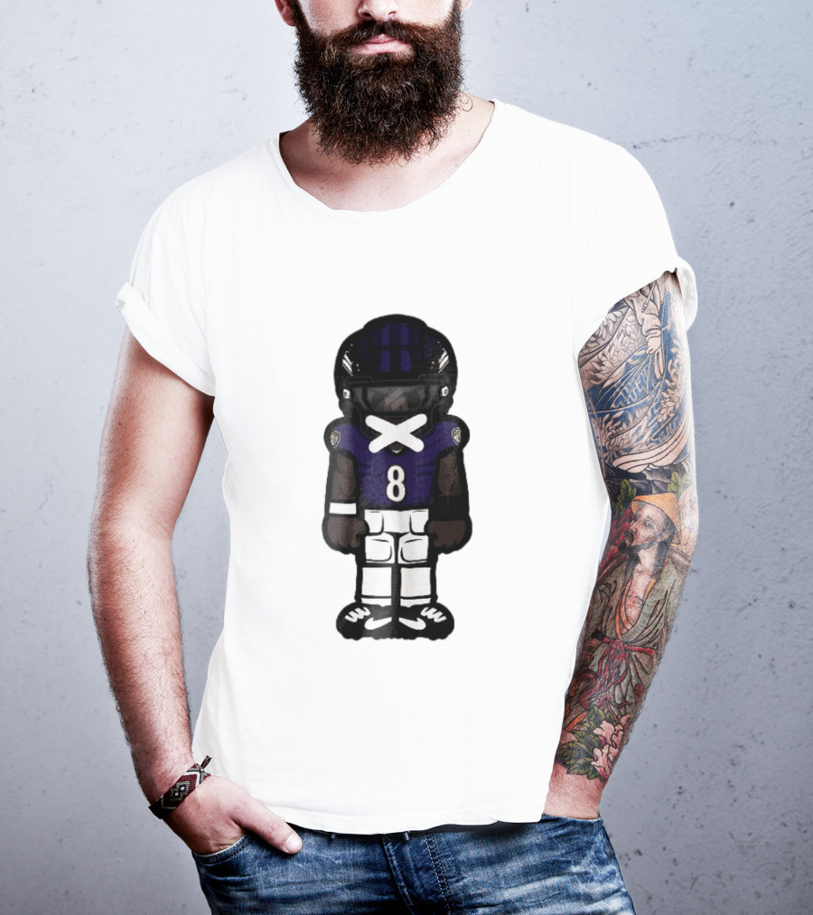 Baltimore Ravens Cartoon Caricature Number 8 Taped Mouth Football Player T-Shirt