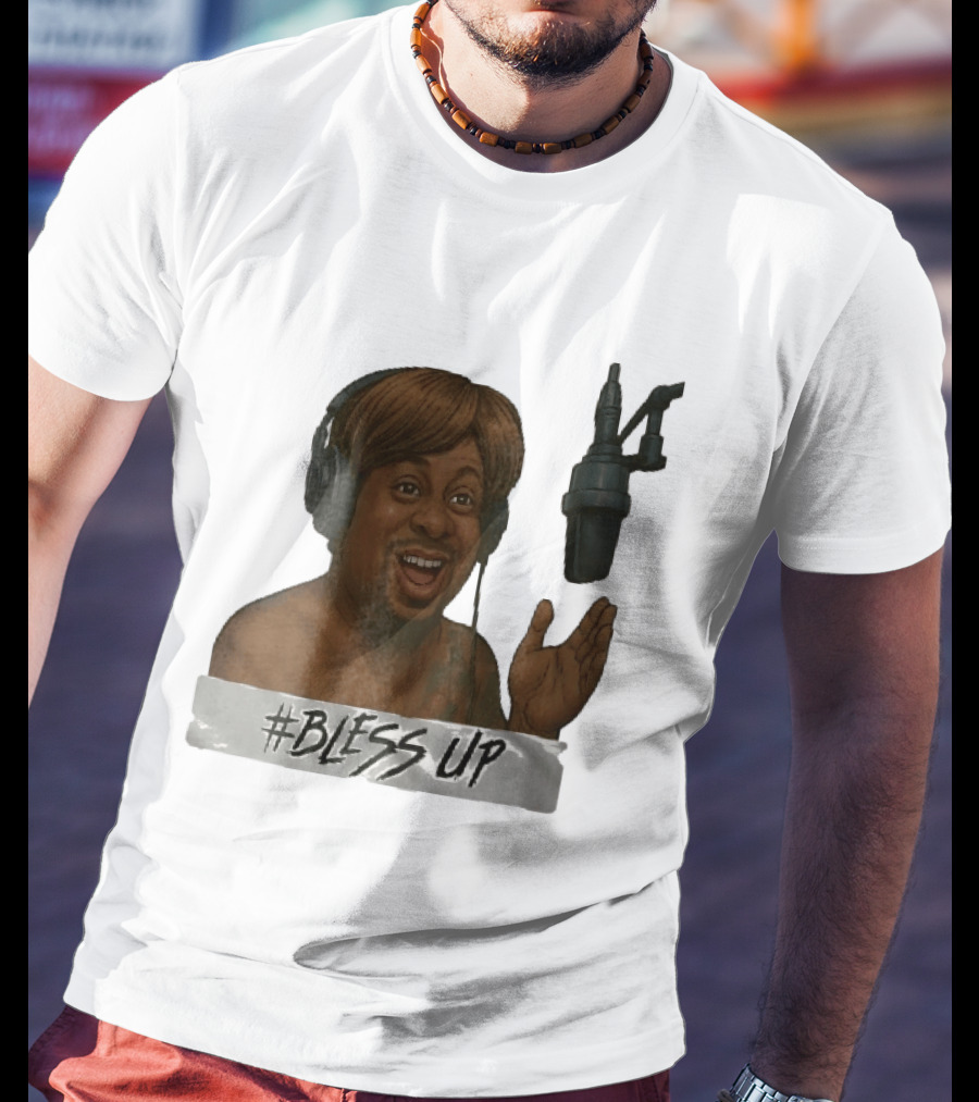 Bless Up Smiling Man Headphones Microphone Caricature T-Shirt