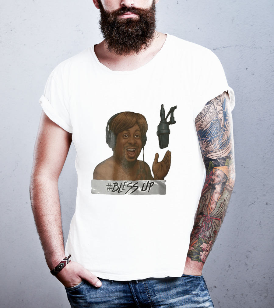 Bless Up Smiling Man Headphones Microphone Caricature T-Shirt