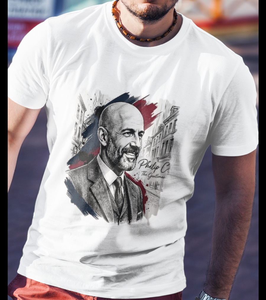 Philip C The Gentleman Bald Bearded Man Suit City Sketch T-Shirt