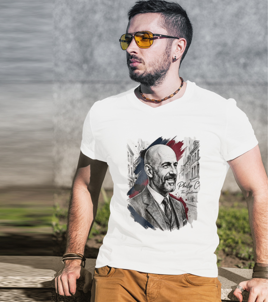 Philip C The Gentleman Bald Bearded Man Suit City Sketch T-Shirt