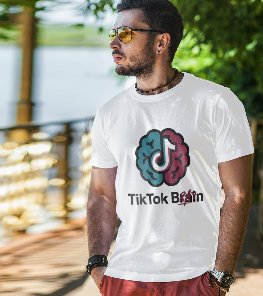 TikTok Brain Rot Teal Pink Hemispheres Music Note T-Shirt