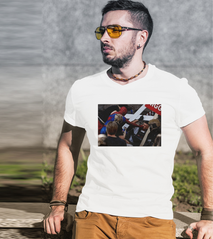 Unmasked Conflict Spider Man Vs Jake Lang Rally Minneapolis Protest T-Shirt
