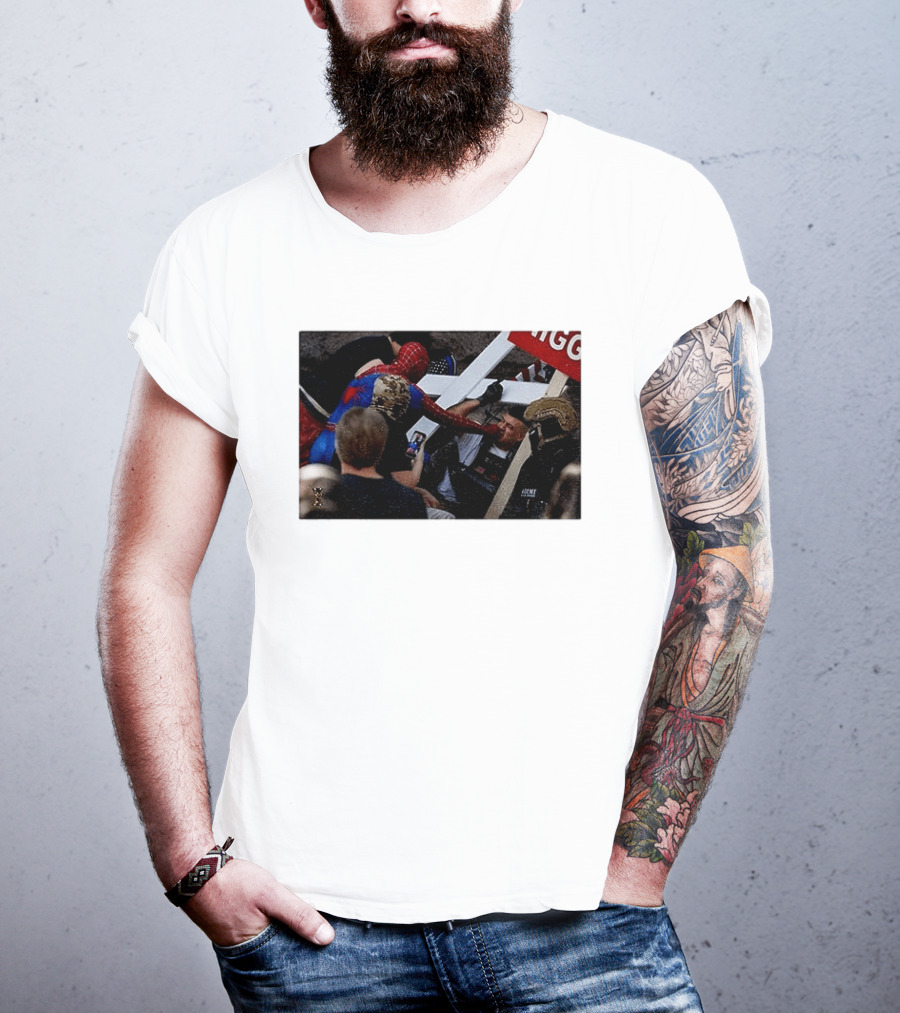 Unmasked Conflict Spider Man Vs Jake Lang Rally Minneapolis Protest T-Shirt