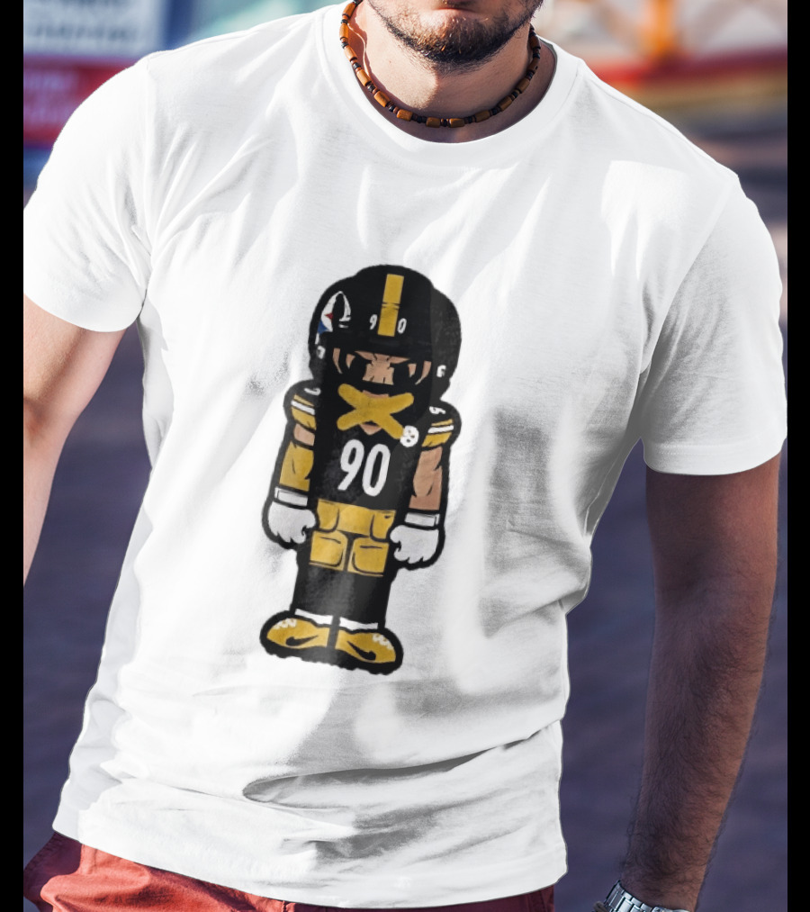 Pittsburgh Steelers 90 Cartoon Football Player Yellow Tape Mouth Iconic Team T-Shirt