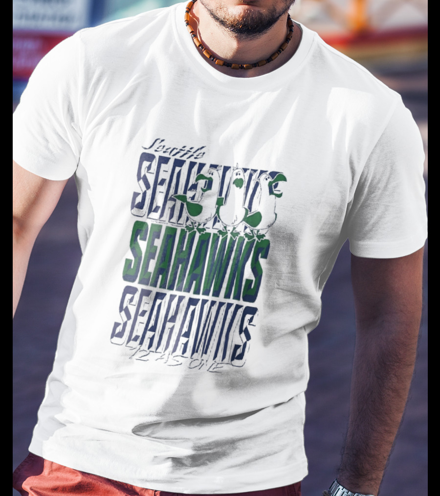 Lynch Seattle Seahawks 12 As One Three Seagulls Caricature 3D Lettering T-Shirt